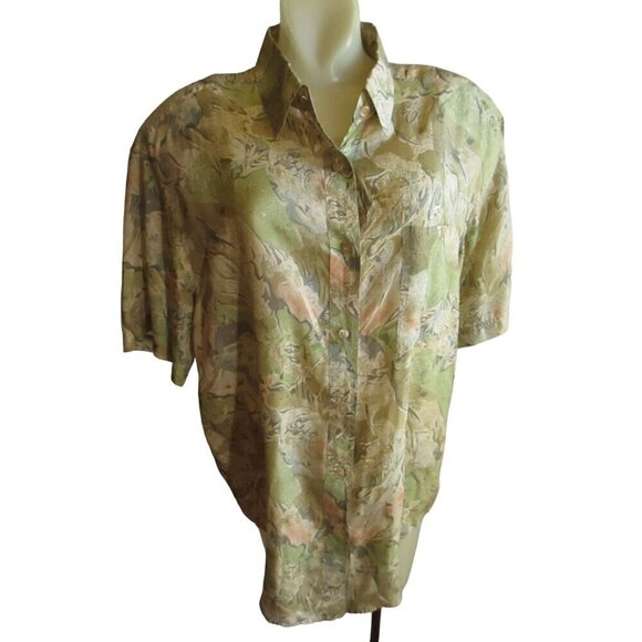 Vintage Women's Blouse Silk Large 1990's Padded Metro Express Abstract Print MOM - Picture 1 of 8
